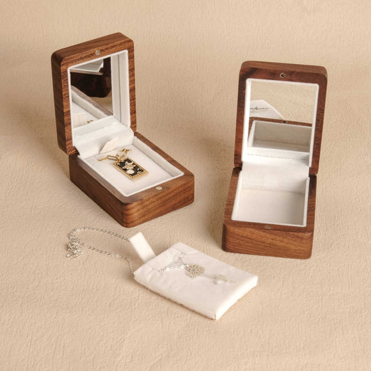 The Reflection -  Walnut Wooden Necklace Box with Mirror
