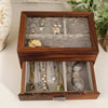 The Elegant - Double Tier Walnut Jewelry Box with Rippled Glass