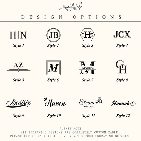 Collection of customizable monogram design options on a white background
