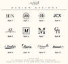 Collection of customizable monogram design options on a white background