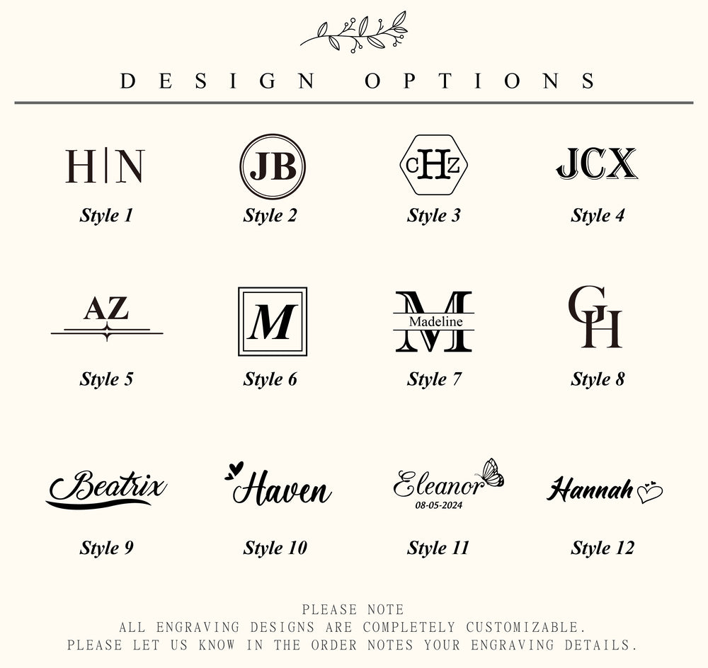 Collection of customizable monogram design options on a white background